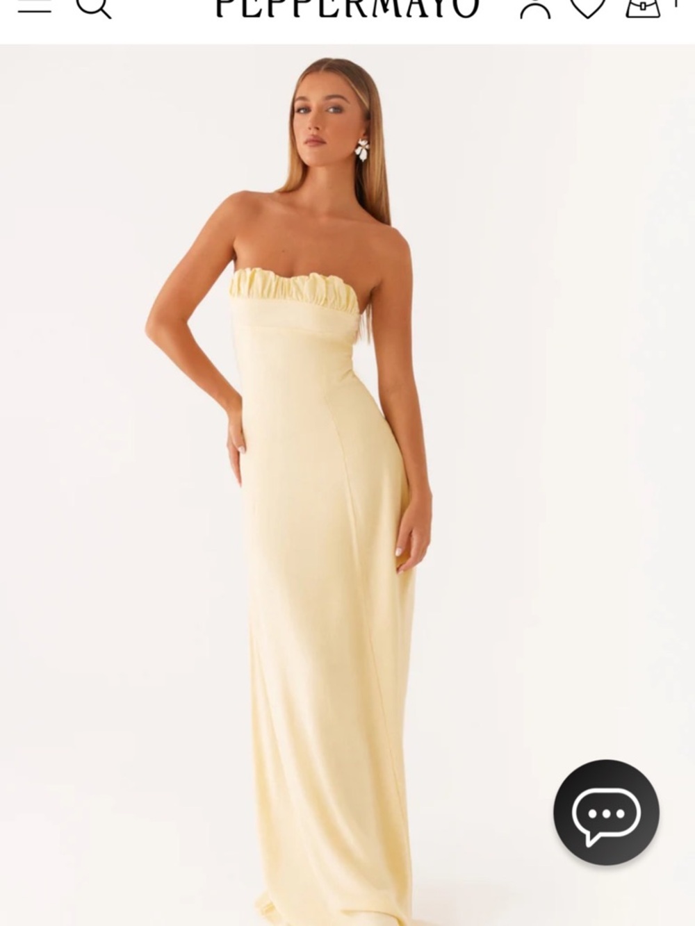 Peppermayo Strapless Ruffle-Top Maxi Dress in Pale Yellow